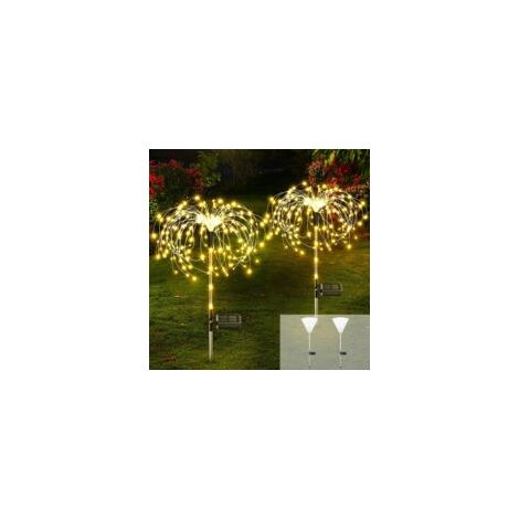 Lampe Solaire Exterieur,2 Pièces Led Lumières Feu D'artifice Solaire,Outdoor Lights Décoration de Jardin pour Balcon Noël Décor,Jardin Patio Pelouse Parterre de Fleurs Fête(Couleur Chaude)