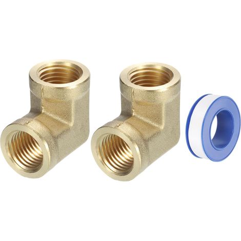 Raccords de Tuyau en Laiton 1/4 Pouce Npt Femelle, 2 Pièces Coude à 90 Degrés pour Tuyauterie Forgés Adaptateur Gaz, Air, Huile, Propane - (1/5)