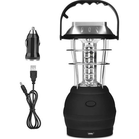 Lanterne Solaire, Lampe de Camping LED Ultra Bright, 2 Modes D'éclairage Réglable, 5 Méthodes de Charge, avec Dynamo à manivelle, Longue Durée D'éclairage pour Camping Randonnée Pêche Secours (1/5)