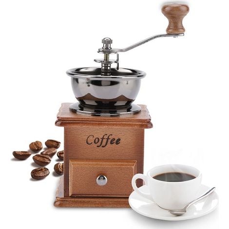 Moulin à café manuel, vintage,en bois vieilli avec réglage de l'engrenage réglable pour la maison, le bureau et les voyages (1/5)