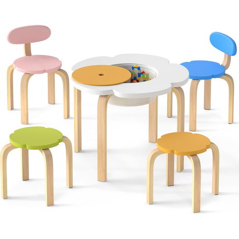 COSTWAY Flower-shaped Children Table Set Wooden Play and Activity Table-Colorful (1/5)