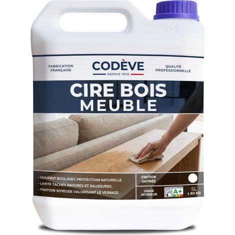 Cire Meubles Bois - 5 L - Codeve Bois - Incolore - Pour L'entretien D'un Meuble, Table, Commode, Buffet Ou Armoire En Bois.