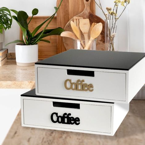 TRADE SHOP - Cassetto Organizer Porta Capsule Cialde Mdf Bianco Coffee Con Divisori 30x30xh10cm 746040 - (1/5)