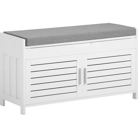 Banco Zapatero con 2 Puertas Banco de almacenamianto con cojín acolchado de asiento 90 x 30 x 46 cm FSR102-W SoBuy ES (1/5)