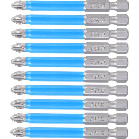 Set mit 10 rutschfesten Bits für Elektroschrauber, S2-Stahl, magnetischer Kreuzschlitzbohrer PH2 x 70 mm (1/5)