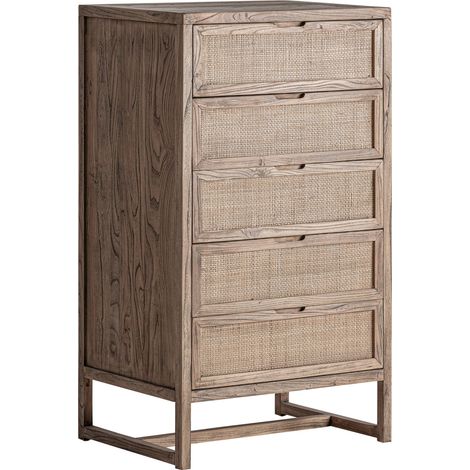 Chiffonnier bois orme et rotin - marron bois et beige naturel (1/5)