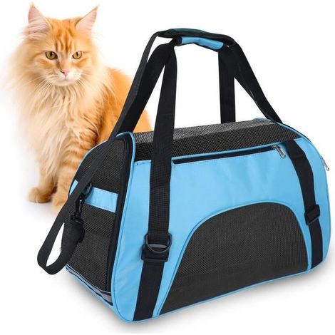 1 sac de transport pour chat respirant, pliable et grand - 52x25x35 cm - pour chats, chiots et petits animaux jusqu'à 6 kg