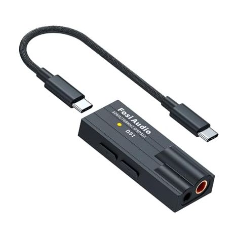 Adaptateur audio mini HiFi DS1 USB C DAC avec amplificateur casque DSD512 ES9038Q2M, compatible 32 bits/768 kHz, avec double sortie casque 4,4 mm et 3,5 mm. Compatible avec smartphones, ordinateurs po