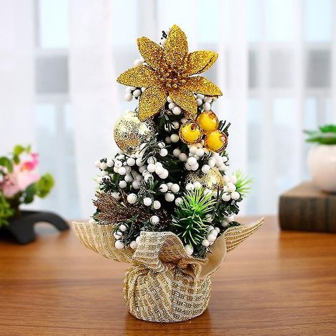 Sapin de Noël miniature 20 cm, ensemble de décoration de bureau doré (1/3)