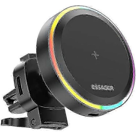 Support magnétique RGB pour téléphone de voiture et chargeur sans fil 15 W compatible avec certaines marques, notamment l'iPhone 14/13 Pro Max et les appareils Samsung compatibles 2025. (1/4)