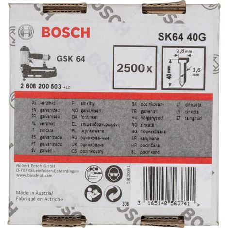 Goupille à tête fraisée Bosch SK64 40G 1,6 mm 40 mm galvanisée 2500 pièces