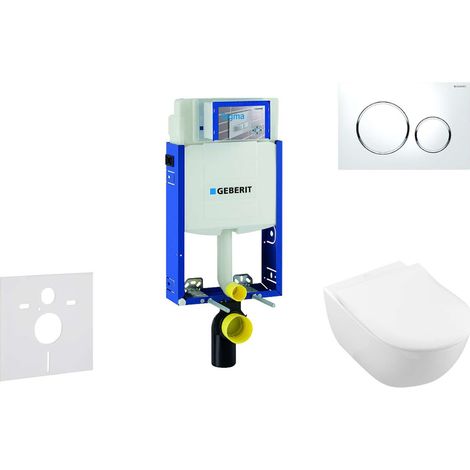Geberit Combifix - Modulo di installazione per WC sospesi con placca di comando Sigma20, bianco/lucido cromato + Villeroy boch WC e sedile DirectFlush, Softclose, CeramicPlus 110.302.00.5 NI4