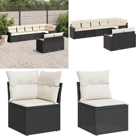 8-tlg. Garten-Sofagarnitur mit Kissen Schwarz Poly Rattan - Gartenmöbel - Outdoor-Möbel - Rattanmöbel - Lounge Set - Gartengestell - Home & Living (1/5)