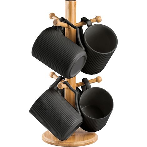ALISA-BECHER AUF BAMBUSSTÄNDER 340 ML 6ER-SET SCHWARZ