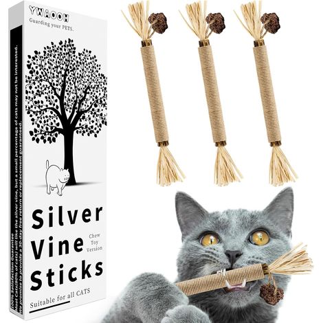 Lot de 3 bâtonnets Silvervine pour chats, jouets à mâcher 100 % naturels pour chatons et chats adultes, à l'herbe à chat, cadeau approuvé par les chats, protège les meubles (1/5)