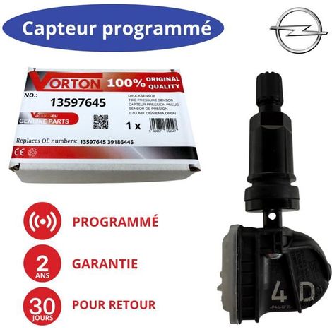 Capteur pression pneus TPMS préprogrammé 433MHz pour OPEL/VAUXHALL Insignia B & Astra K - 13597645 / 39186445