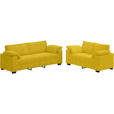 Ensemble canapé 2 pcs avec coussins velours jaune vidaXL