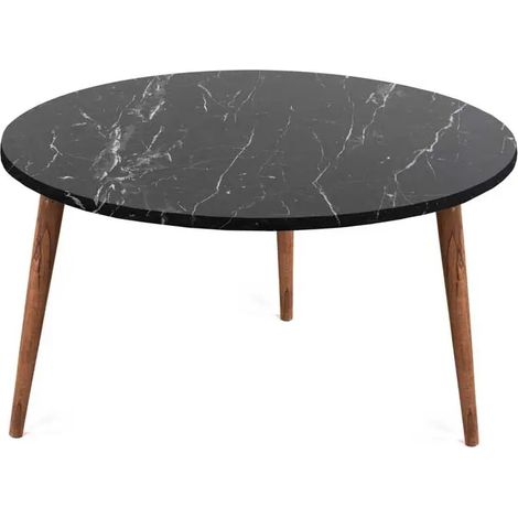 Eleganter Beistelltisch mit 75 cm Durchmesser und MDF-Platte in schwarzem Marmor-Effekt