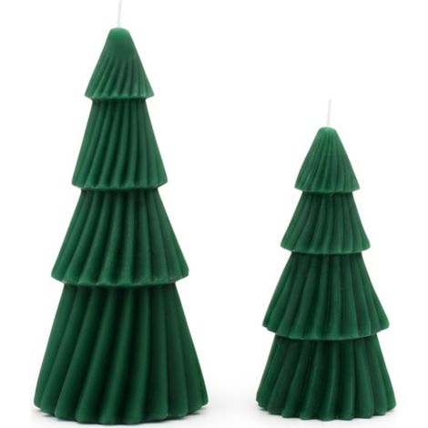 Motiv Wachskerze Tannenbaum 2er Set grün - 17 cm / 13 cm - Echtwachs Weihnachtskerze mit langer Brenndauer
