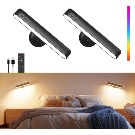 Lampe murale rechargeable 6000mAh spécialement conçue pour la chambre à coucher, avec télécommande, noire, 18 couleurs RGB, lot de 2. (1/5)