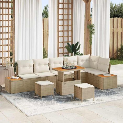 Gartensofa-set 9 pcs Beige Poly-Rattan
