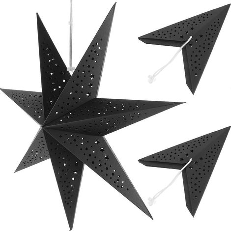Abat-jour en forme d'étoile, décoration de Noël, abat-jour suspendu créatif, papier, 50,00 x 50,00 x 16,00 cm, ensemble de 3 abat-jour suspendus. (1/5)