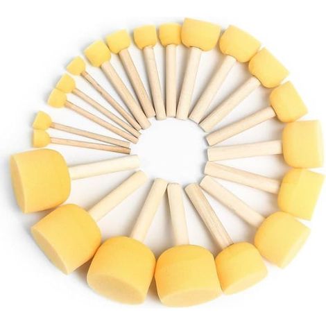 Lot de 25 pinceaux en mousse de caoutchouc, pinceaux éponge avec manche en bois, pour peinture, artisanat, céramique, graffiti - 5 tailles (1/5)