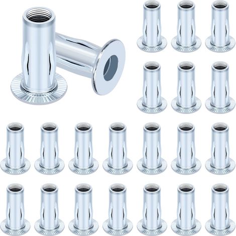 20 pièces Ensemble d'écrous à rivets multigriffes M6 écrou à rivets à tête plate en acier au carbone zingué blanc écrou à rivets d'insertion à tige pré sphérique (1/5)