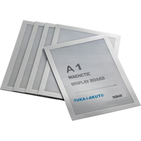 5x A1 Cadre d'affichage Magnétique, Adhésif pour Signe Enseignes, Pochette Cadre d'information Fermeture Magnétique, Porte Affiche, Sachet de 5 Couleur Argent, TKD8400-A1-5x (1/5)