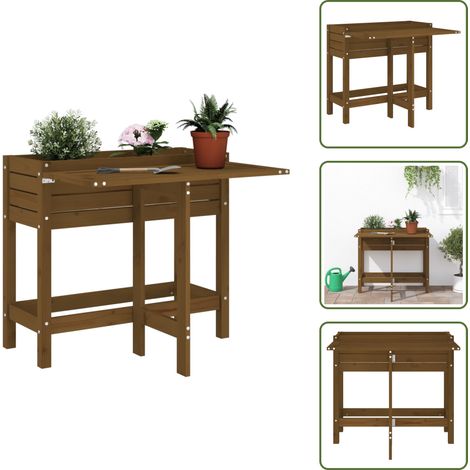 Mesa plegable para jardinería - vidaXL Jardinera con tapa plegable madera maciza de pino marrón miel - Jardinera elevada