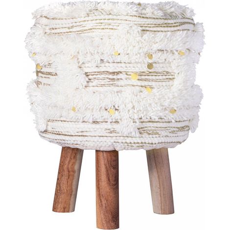 Tabouret semi artisanal en laine ZASI 35x35 crème