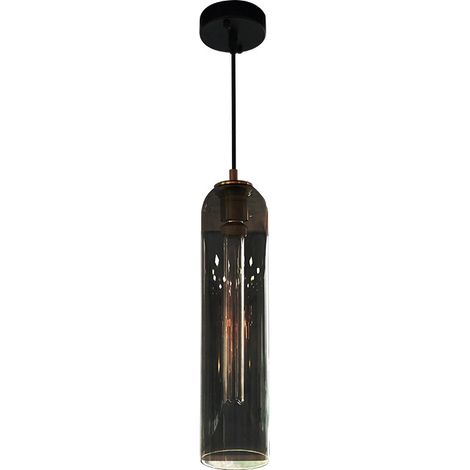 Lámpara Colgante Led 4W 1800K con Tulipa Tubo de Cristal Gris Humo