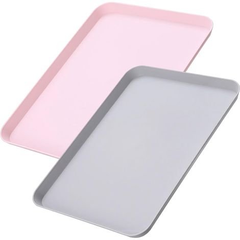 2 Plateaux De Rectangulaires En Plastique Rose Et Gris 22x30,5cm Pour Cuisine Et Camping (1/5)