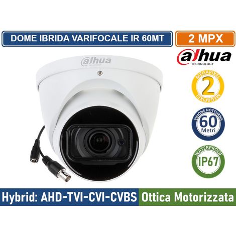 DAHUA TELECAMERA DOME IBRIDA 4in1 FULL HD 2MP OTTICA VARIFOCALE MOTORIZZATA IR 60 METRI IP67 CON AUDIO (1/3)