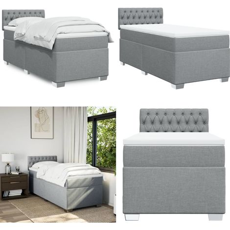 Boxspringbett mit Matratze Hellgrau 90x200 cm Stoff - Boxspringbett - Doppelbett - Schlafsystem - Bettsofa - Lattenrost - Home & Living (1/5)