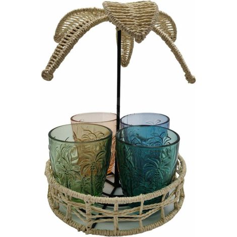 Set aus 300-ml-Gläsern mit Rattanständer (1/3)