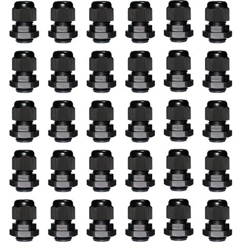 Lot de 30 presse-étoupes M12, étanches IP68, passe-câbles pour extérieur, jardin, boîte de dérivation, passe-câbles en plastique et nylon (1/5)