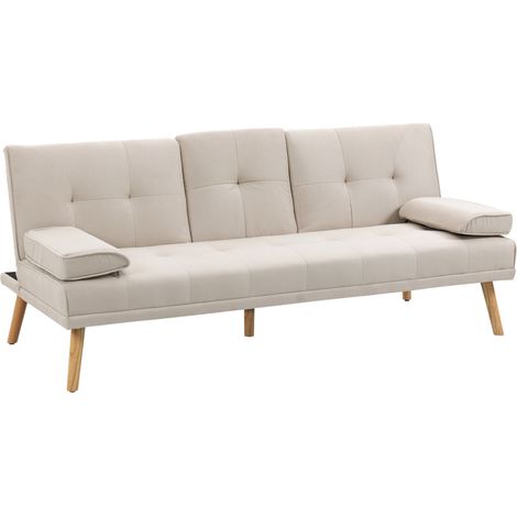 Sofá cama de 3 plazas con mesa abatible en poliéster beige estilo escandinavo 181 cm (1/5)