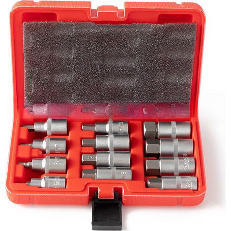 Coffret d'outils direct usine, 12 pièces, manchon de presse moleté, spécification 1/2, kit de réparation automobile pneumatique, quincaillerie (Coffret de 12 manchons de presse, boîte en plastique rou (1/5)