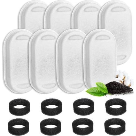 Cat Water Fountain Filters, 16 Piece Kit: Carbon Filter and Foam Sponge for 3.2L Stainless Steel Water Fountains with Resin and Activated Carbon - (1/5)