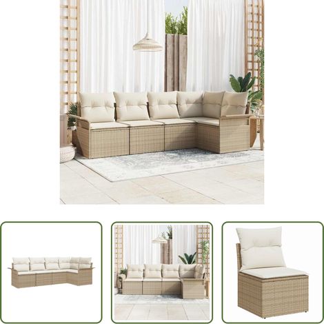Gartenmöbel -  Gartensofa-set mit Speicher 5 pcs Beige Poly-Rattan (1/5)