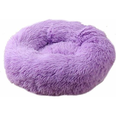 Round Plush Cat Basket for Animal Cats and Small Dogs Cat Bed Cushion Donut Dog Bed Fits Sofa XH062 (Diameter: 60, Purple) (1/5)