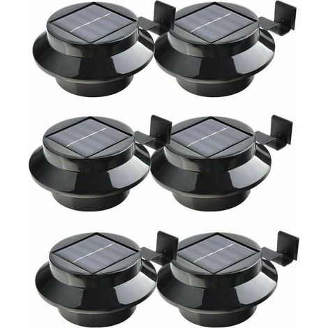 Lampes solaires d'extérieur étanches, Lot de 6 lampes LED à énergie solaire pour gouttière, clôture, toit, gouttière, jardin, cour, mur, noir (1/5)