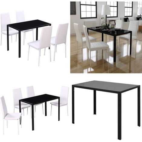 Essgruppe Tisch Stühle 5-tlg. Kunstleder Schwarz und Weiß - Essgruppe - Esstisch - Esszimmermöbel - Küchenstuhl - Moderner Esstisch - Home & Living (1/5)