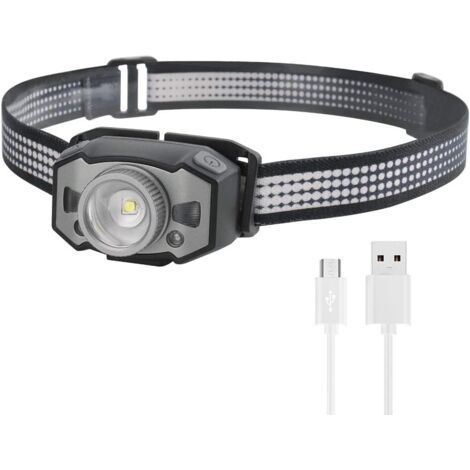 Lampe Frontale LED Lumière Rouge Blanche Rechargeable Lampes Frontales Super Lumineuse Phare Intelligent IPX5 Étanche (1/5)