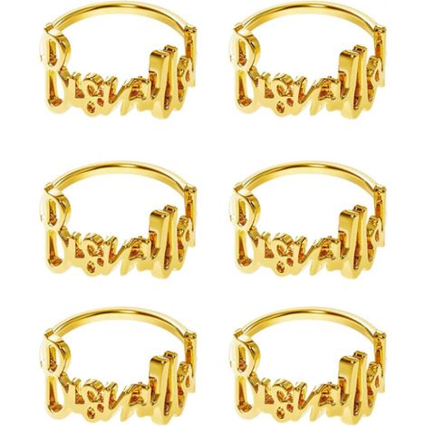 Serviettenringe, Buchstaben-Serviettenringe, Tischdekoration für Hochzeiten und Partys, 6er-Pack (Gold)