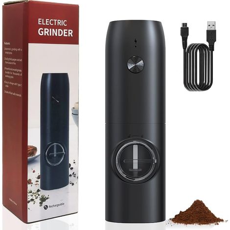 Moulin à Poivre Electrique Rechargeable USB Moulins à Sel et à Poivre électrique à Grosseur Réglable Moulin à épices Automatique avec Lumière LED, Fonctionnement à Une Main (1/5)