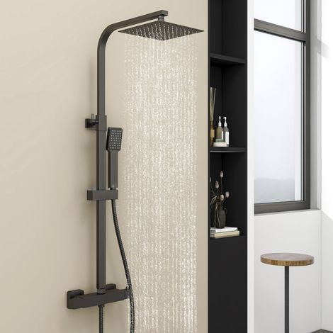 Acezanble Square Matte Black Thermostatic Exposed Mixer Shower With Rainfall Shower Set (1/5)
