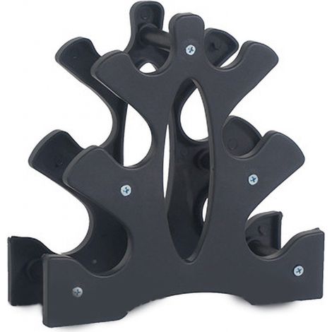 1 Soporte para mancuernas de tres niveles, polipropileno, fijación con tornillos, dimensiones 23x22,5x8,5 cm, gimnasio en casa (1/5)