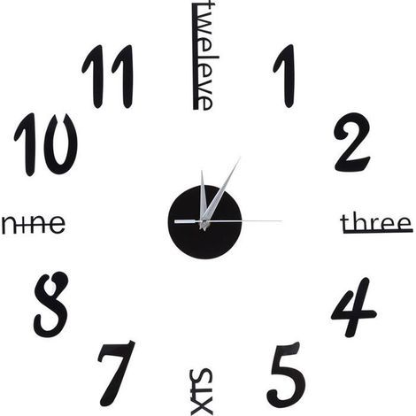 BelleRise – DIY-Wanduhr – Geräuschloser Acrylspiegel – Dekoration für Wohnzimmer und Schlafzimmer – Schwarz, 36 cm (1/5)
